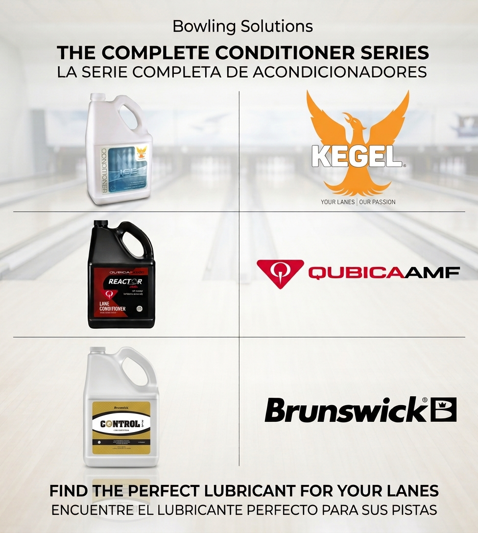 Cleaner y conditioner de pista de boliche marcas Brunswick, QubicaAMF y Kegel